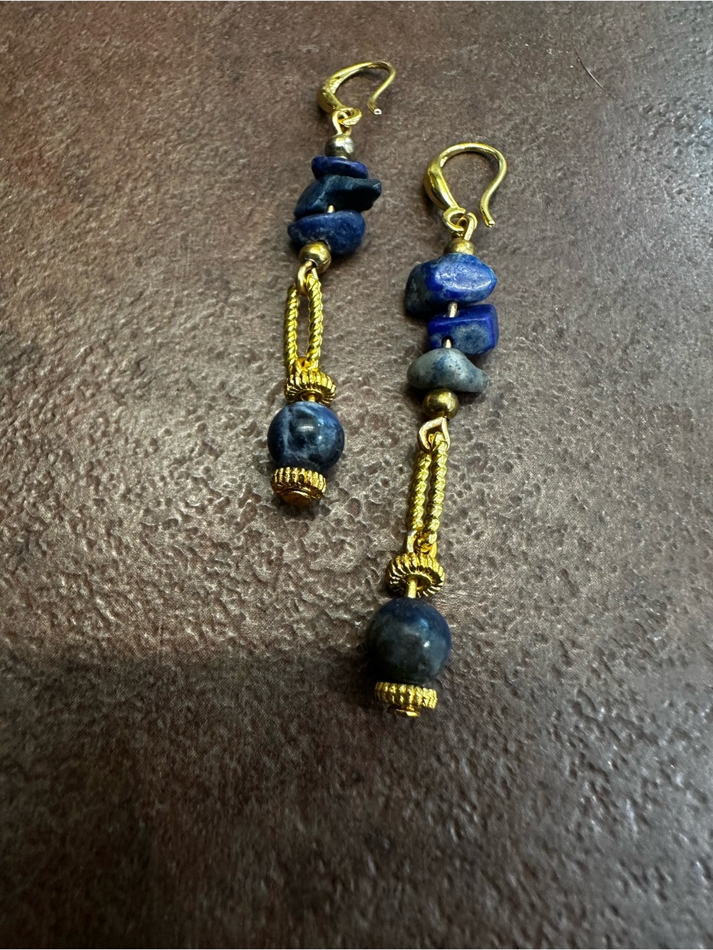 Gold and Lapis Lazuli Beaded Drop Earrings
